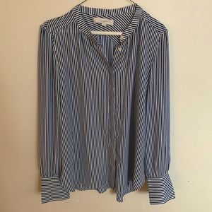 LOFT Navy and White Stripe Blouse, Round Neck Size M